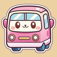 a cute pink bus with eyes and a smile vector