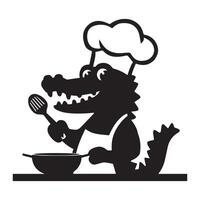 a cartoon alligator chef with a spatula and a frying pan vector