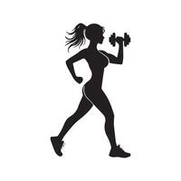 silhouette of a woman doing a workout with dumbbells vector