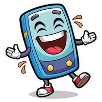 cartoon mobile phone character running and laughing on a white background vector