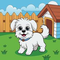 a cartoon dog standing in front of a doghouse vector