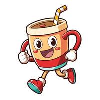 a cartoon character of a coffee cup running with a straw vector