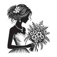 silhouette of a bride with a bouquet . vector