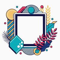 a square frame with colorful shapes and plants vector