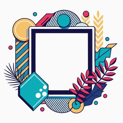 a square frame with colorful shapes and plants