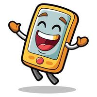 a cartoon phone running and jumping on a white background vector