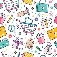shopping seamless pattern on a white background illustration vector