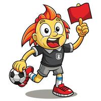cartoon soccer player holding a red card illustration on a on a white background white background vector