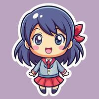 a sticker of a girl in school uniform on a white background vector