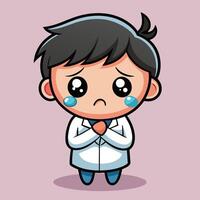 a cartoon boy in a lab coat crying on a white background vector