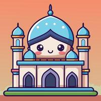 a cartoon character in front of a mosque on a white background vector