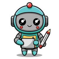 cute robot holding a pencil and a notebook vector
