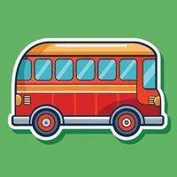 a red school bus on a green background on a white background vector