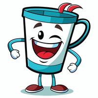 a cartoon cup with a happy face and arms vector