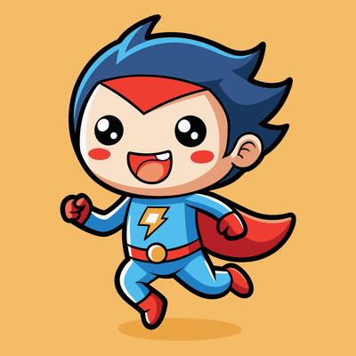 cartoon superhero running with a red cape