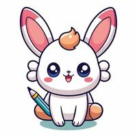 cute rabbit with pencil illustration vector