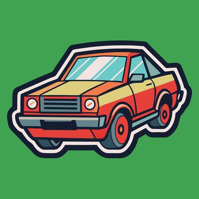 an old car sticker on a green background