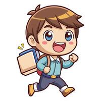 a cartoon boy with a backpack and a smile on a white background vector