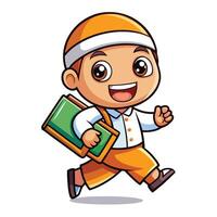 a cartoon boy running with a book vector