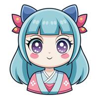 a cartoon character with blue hair and pink eyes on a white background vector