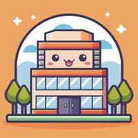 a cartoon building with on a white background smiling face vector