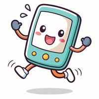 a cartoon phone running and smiling on a white background vector