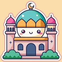 cartoon mosque with a crescent moon on top vector