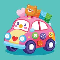 a cute car with a bear and a teddy bear on top vector