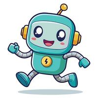 cute robot running cartoon on a white background illustration vector