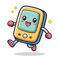 a cartoon phone running with its eyes open vector