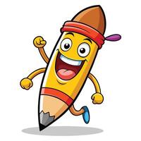 a cartoon pencil character running and smiling vector