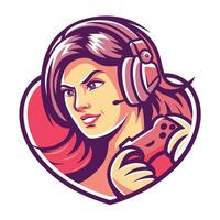a woman and a controller in her hand on a white background vector