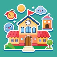 school building with clock and other objects vector