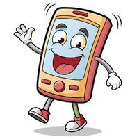 a cartoon mobile phone character on a white background vector