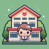 a cartoon character standing in front of a school building on a white background vector