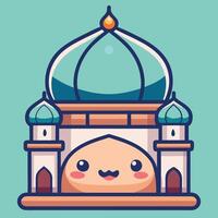 cartoon mosque with a smiling face on a white background on a white background vector