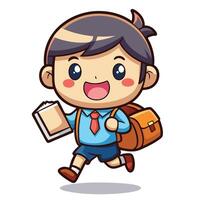 cartoon boy with backpack and book vector