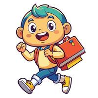 cartoon boy with backpack running and smiling on a white background vector