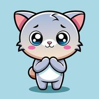 cute cartoon cat praying with hands folded vector