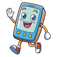 cartoon mobile phone running with hands up and waving vector