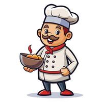 chef cartoon character holding a bowl of food on a white background vector