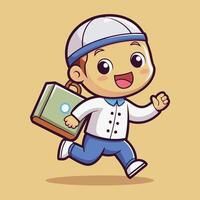 kawai chibi cartoon boy running with a briefcase vector