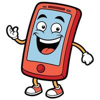 a cartoon mobile phone character waving and smiling vector