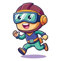 cartoon character running on a white background with goggles and helmet on a white background vector