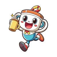 a cartoon character holding a mug and running vector