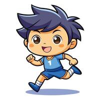 a cartoon boy running with on a white background a soccer ball vector