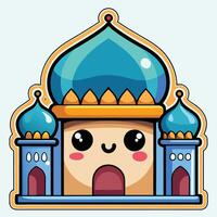 cartoon mosque with blue dome and eyes on a white background vector