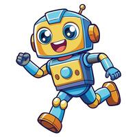 cartoon robot running with happy face vector
