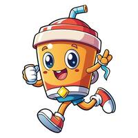 a cartoon drink character running with a straw in his hand vector