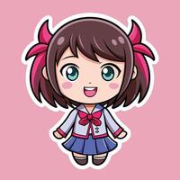 a sticker of a girl in a school uniform on a white background on a white background vector